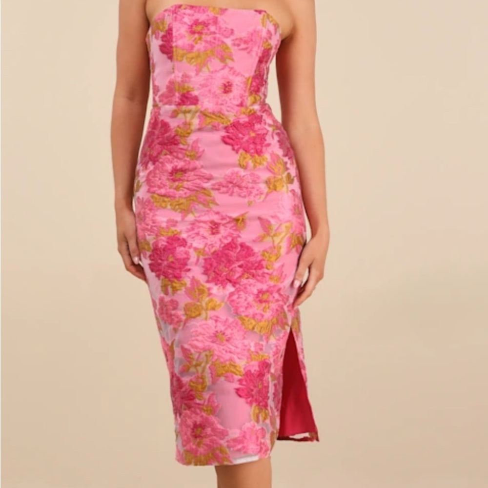 Lulu's Pink and Yellow Strapless Dress